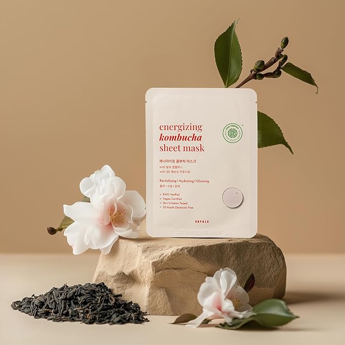 varuza EWG Verified Kombucha Sheet Mask Lyocell 3D Snow Crystal Sheet Fermented Bifida 20 Harsh Chemicals Free Clean & Radiant Skin 5 Count