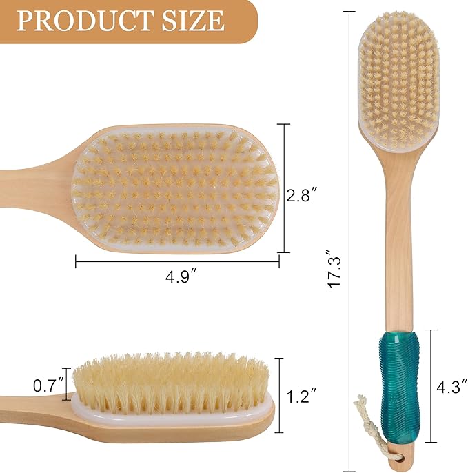 OWIIZI Long Handle Back Scrubber for Shower Wooden Curved Body Scrub Brush