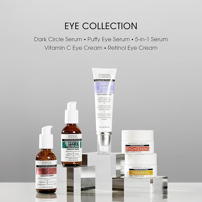 Advanced Clinicals 5-in-1 Eye Serum | Multi-Benefit Visible Anti Aging Under Eye Serum Face Moisturizer Reduces Appearance Of Dark Circles, Puffy Eyes, Crows Feet, Wrinkles, & Fine Lines, 2 Fl Oz