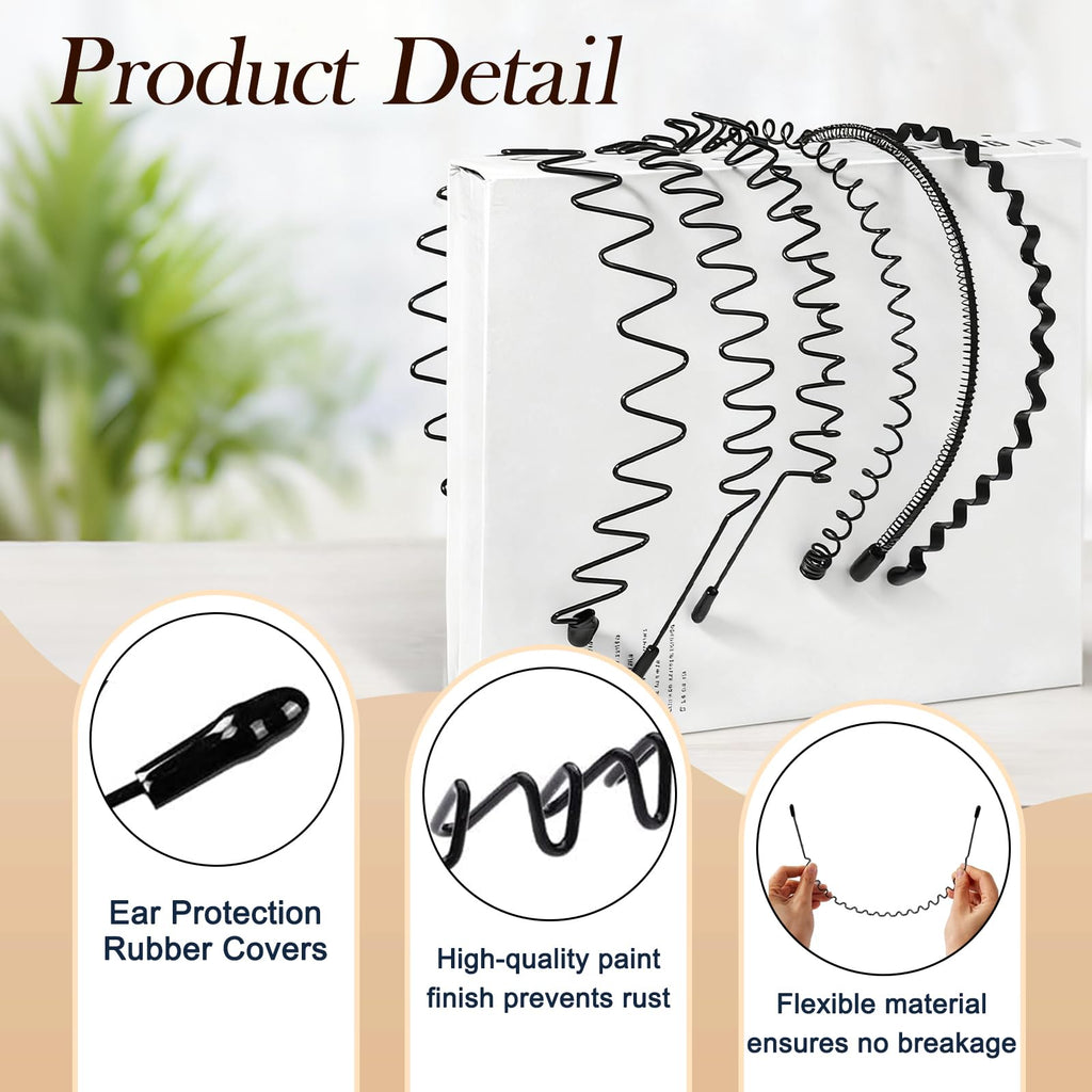 Metal Headband for Men, Zigzag Wire with Teeth, Non-Slip Adjustable 6 Pack