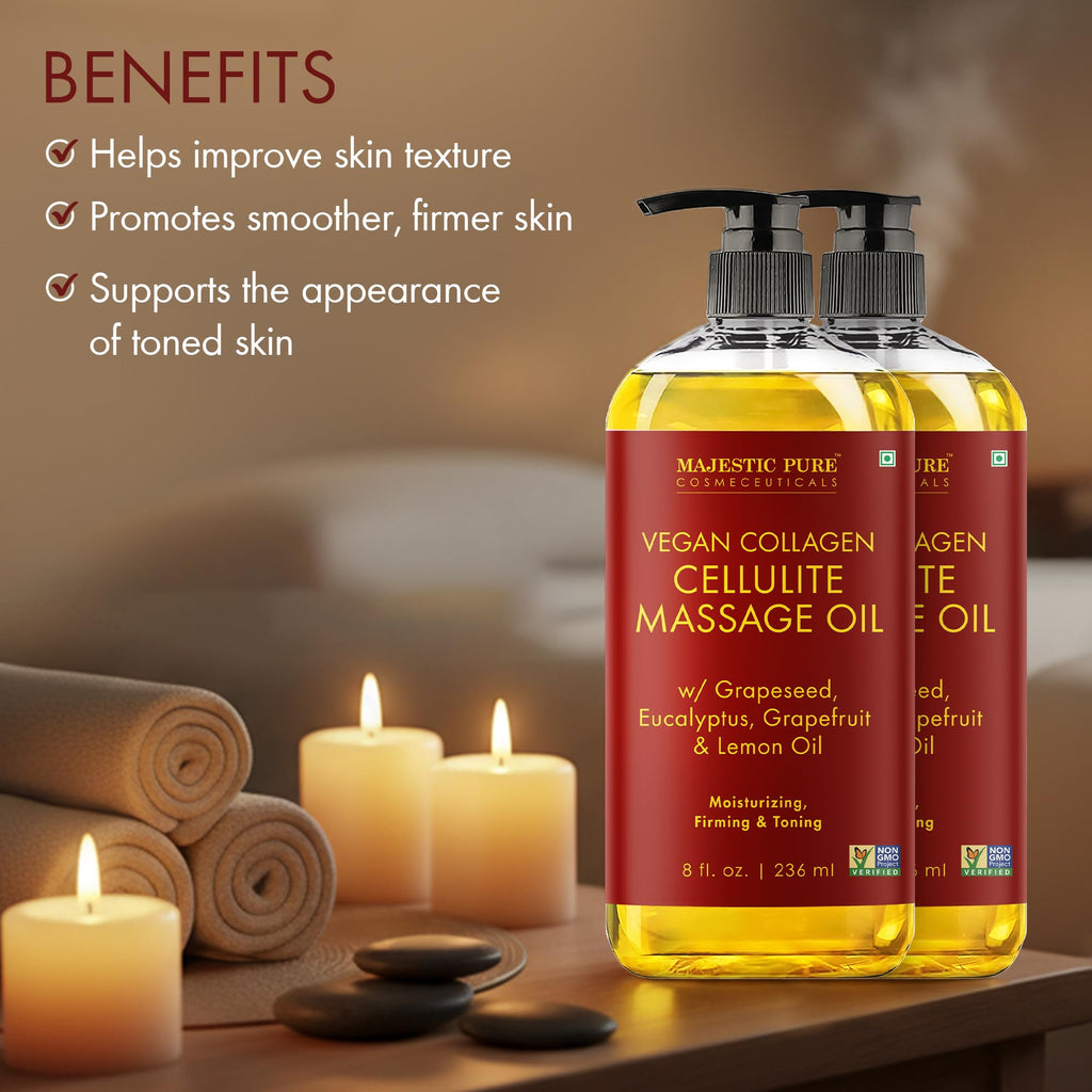 Majestic Pure Cellulite Massage Oil, Toning Body Blend, 8 Fl Oz, 2-Pack