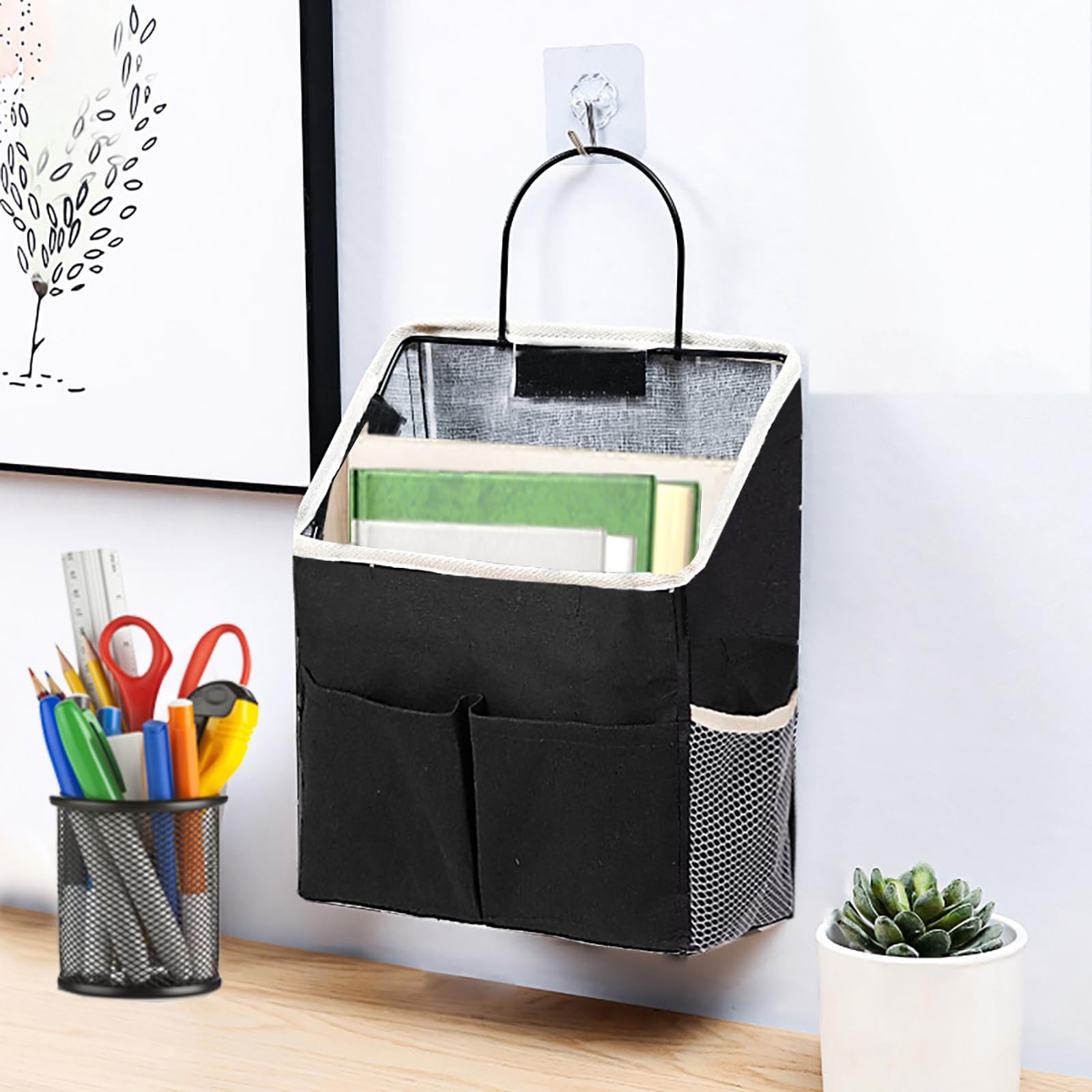 Someteth 2pcs Wall Hanging Storage Bag,Wall Hanging Organizer Bags with Pockets, Wall Organizer Storage for Dormitory Bathroom Bedroom Kitchen(Navy Blue)