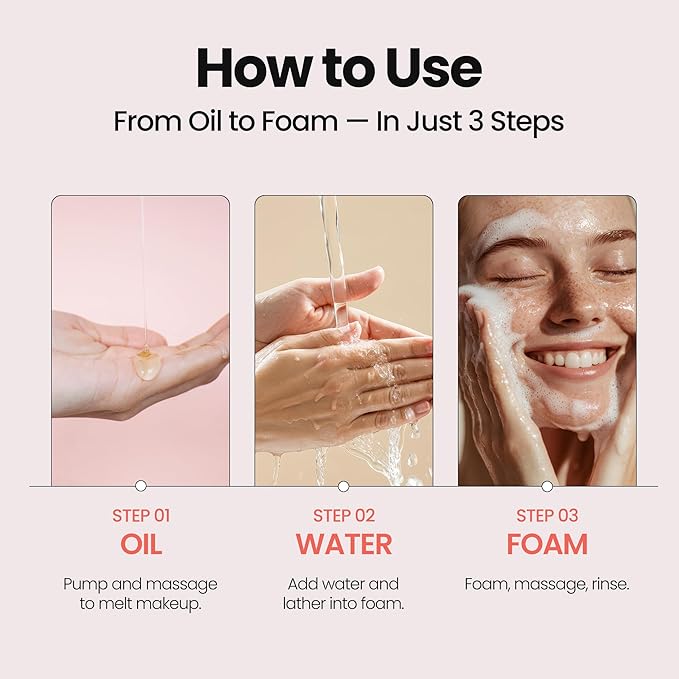 [K-Beauty] Rose Vitamin Revitalizing Oil to Foam - All-in-One Korean Face Wash Oil-Based Foaming Facial Cleanser - Pore Minimizing & Blackhead Remover - Makeup Cleansing for All Skin Types 3.88 fl oz