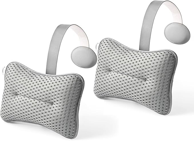 HUGABOW 2-Pack Large Pillow for Hot Tub (Grey), Spa, and Chaise Lounge - Universal Headrest & Neck Support Cushion, Adjustable Height with Long Strap, Easy Drying with Hook