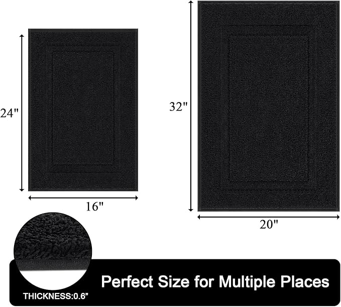 SHACOS Super Soft Black Bathroom Rugs Set of 2 Pieces 32x20 + 24x16 inch Non Slip Washable Plush Bath Rugs Mats Bathroom Carpets for Shower Tub