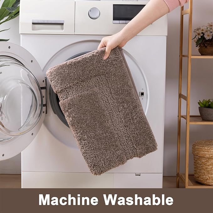SHACOS Coffee Brown Bathroom Rugs Sets 3 Piece Bath Mat U Shaped Toilet Rug