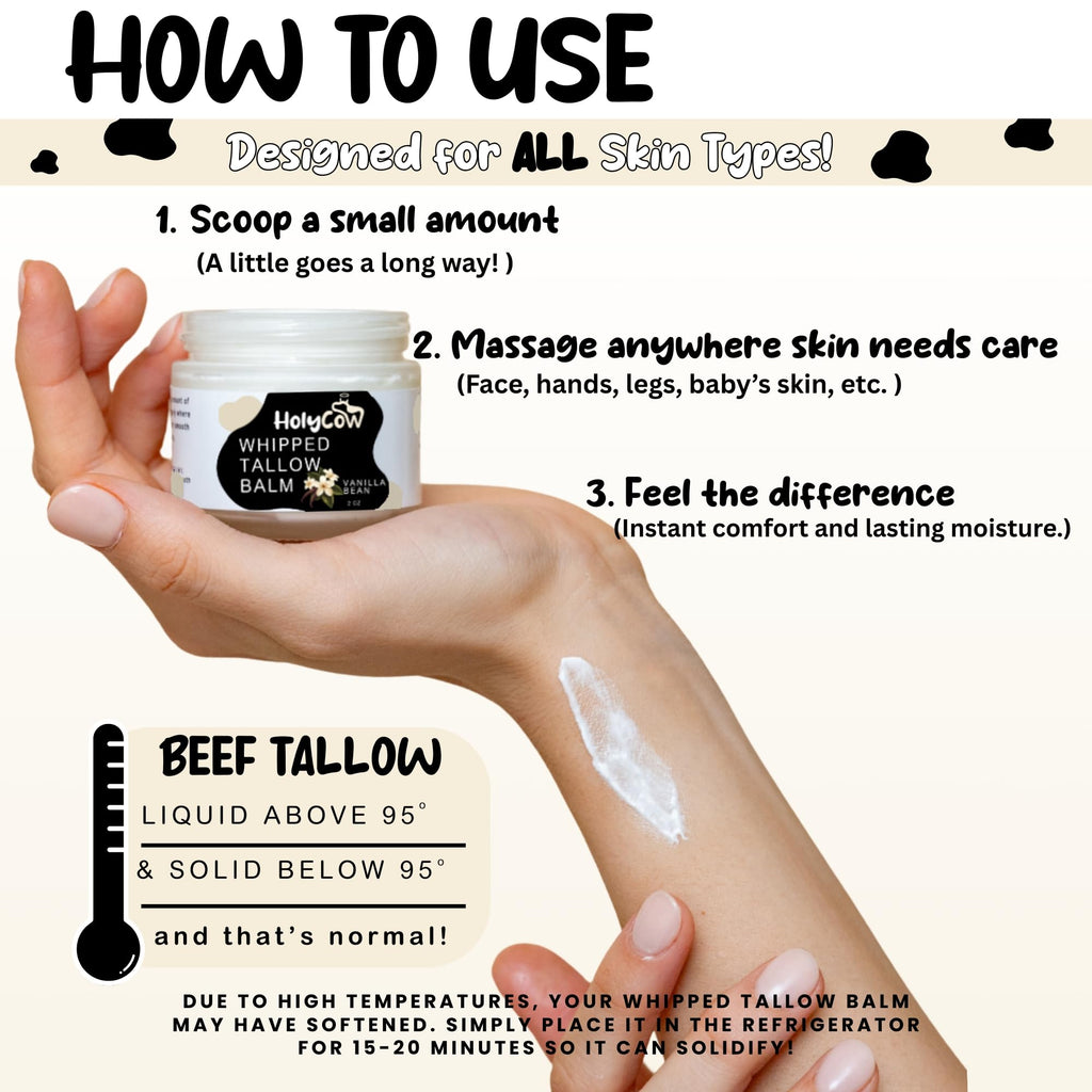 HolyCow Grass Fed Beef Tallow For Skin with Jojoba Oil, 2 Ounce - Vanilla