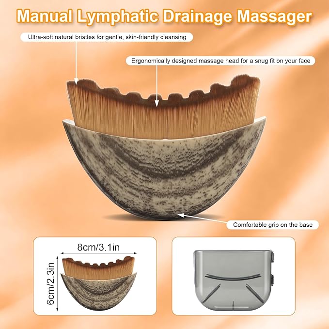 Lymphatic Contour Face Brush 2 Pack, Lymphatic Face Brush, Ergonomic Facial Cleansing Brush Fit Skin Precisely for Chin Jawline Sculpting, Relieve Fatigue, Portable Gua Sha Alternative (Brown-1)