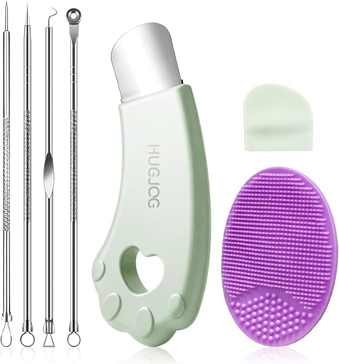 HUGJOG Blackhead Remover Tools for Face, Black Head Remover for Nose, 304 Stainless Steel Pore Extractor Spatula for Deep Pore Cleaning with Soft Silicone Cleansing Brush & 4 Blackhead Needles