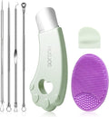HUGJOG Blackhead Remover Tools for Face, Black Head Remover for Nose, 304 Stainless Steel Pore Extractor Spatula for Deep Pore Cleaning with Soft Silicone Cleansing Brush & 4 Blackhead Needles