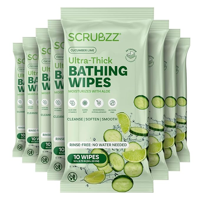Extra Large Body Wipes for Adults Bathing No Rinse - 80 Ultra Thick Disposable Shower Wipes for Men, Women & Elderly - Great for Gym, Camping