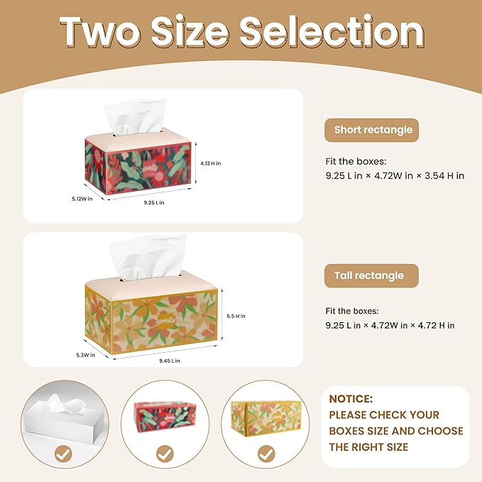 Long Tissue Box Cover, PU Leather Tissue Holder Rectangle, Facial Paper Organizer, Modern Dispenser for Bathroom, Kitchen, Home, Office, Tabletop (1, Apricot Pink, Short)