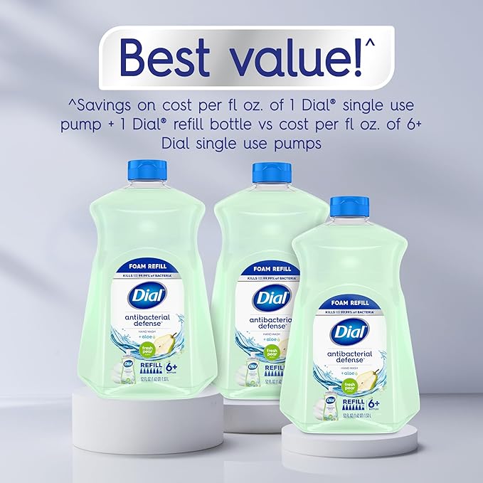 Dial Antibacterial Foaming Hand Soap Refill, Fresh Pear, 52 fl oz (Pack of 2)