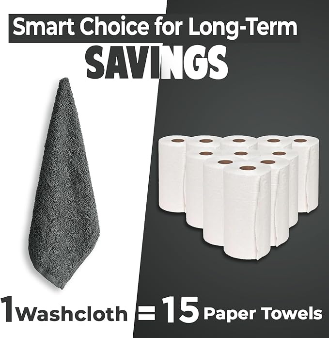 DAN RIVER 12 Pack Wash Cloths for Showering [12x12] - 100% Cotton Washcloths Premium Quality Flannel Face Cloths for Bathroom, Highly Absorbent and Soft Feel Wash Clothes, Black, Grey & White
