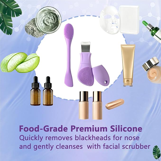 PeaKalo Silicone Face Scrubber Black Head Remover for Face- Appliances for Removing Make-up for Deep Cleansing Blackhead Remover Tools Face Spatula Makeup Removal Washing Brushes Pore Cleaner (Purple)