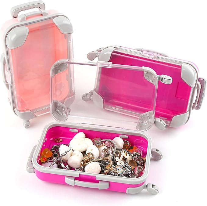 6 Pcs Mini Suitcase Favor Box Plastic Luggage Storage Empty Candy False Eyelashes Small Suitcase for Wedding Travel Decoration