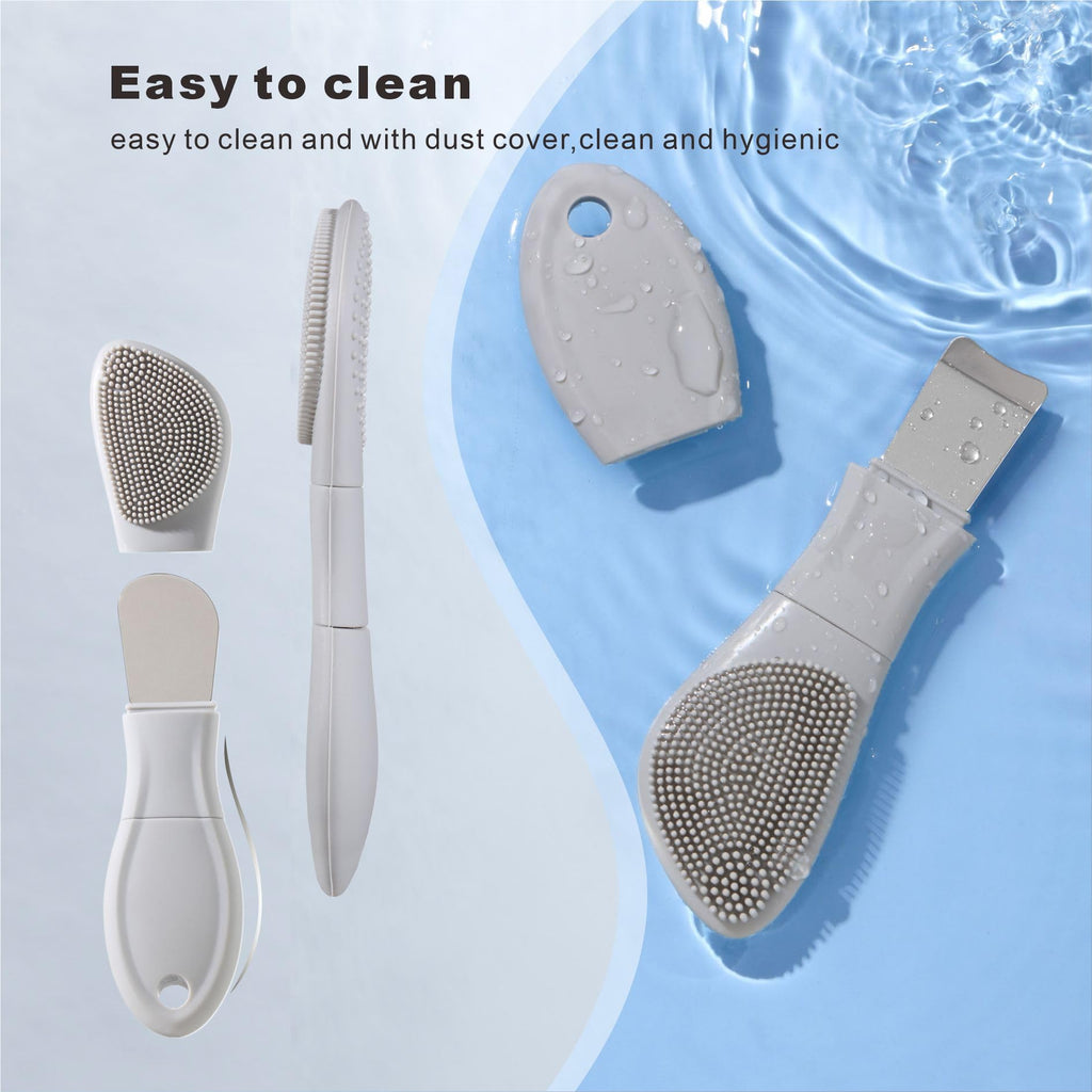 YUSAGO Multifunctional Face Washing Brushes,2 in 1 Pore Cleaning Brush & Blackhead Scraper,Pimple Extractor for Women Men,Face Scraper Skin Spatula,Pore Scrubber for Deep Cleansing.(Gray)