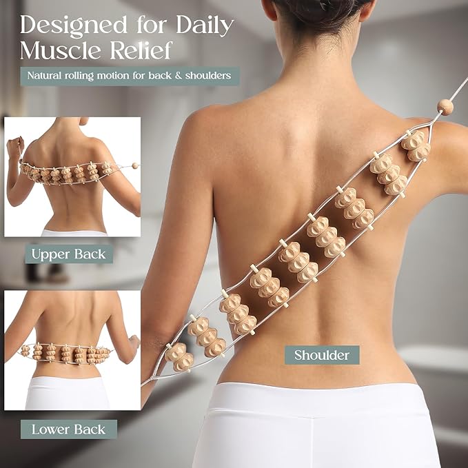 Mr. Woodware Wood Therapy Massage Tools, Lymphatic Drainage Curved Roller Stick, Neck Massager, Foam Roller, Back Scratcher, Rope Massage Kit, Back Massager for Relaxation