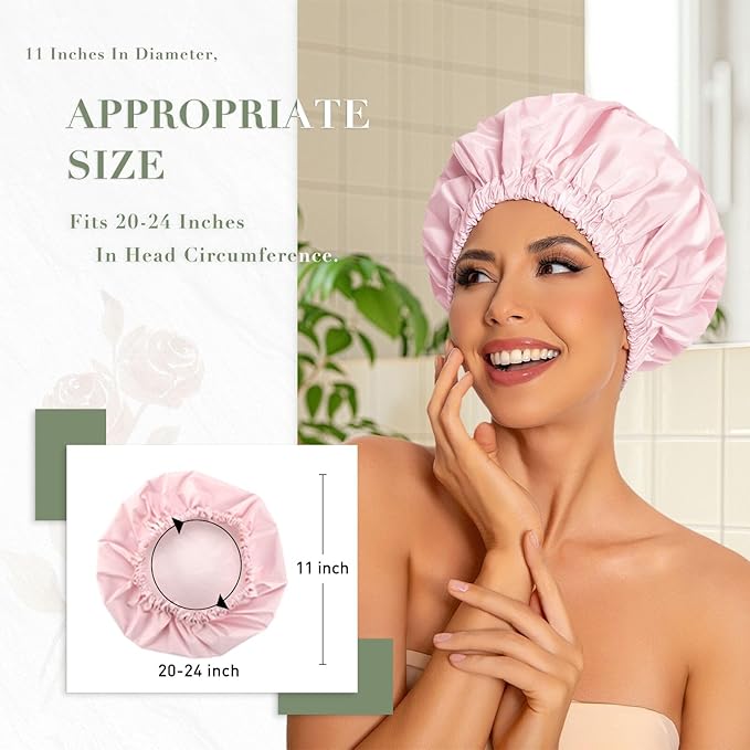 Edoneery Reusable Shower Caps for Women, Waterproof Long Hair Bonnet