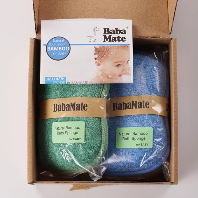BabaMate Baby Bath Sponge - Ultra Soft Baby Sponge for Bathing - Kids Bath Sponges for Infants, Toddler Bath Time, 2 Count (1 Pack) - Green Blue