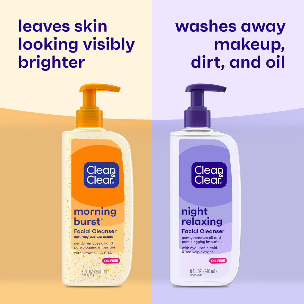 Clean & Clear 2-Pack Oil-Free Facial Cleansers with Citrus Scent, Morning Burst and Night Relaxing, 16 oz
