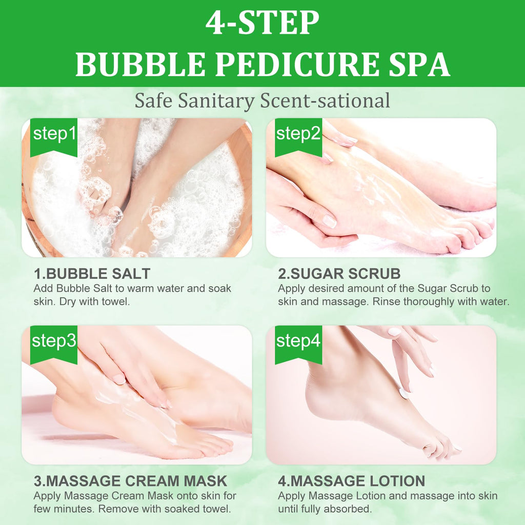 nbc BeautiLab Pedicure Kit Foot Soak Set: Bubble Salt, Sugar Scrub, Massage Mask, Massage Lotion in a Box, 4 Step Foot Spa Kit for Dry Feet, Calluses and Tired Feet(3 Set Jasmine)