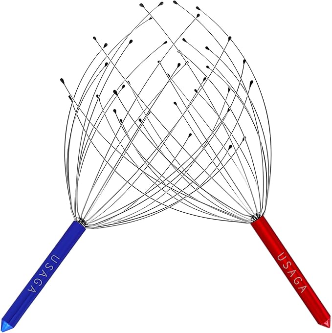 USAGA Head Massager Scalp Massager 20 Fingers Head Scratcher for Head Body Relaxing (Red & Blue)