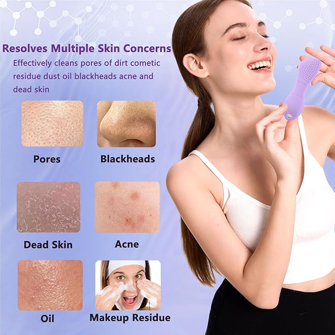 PeaKalo Silicone Face Scrubber Black Head Remover for Face- Appliances for Removing Make-up for Deep Cleansing Blackhead Remover Tools Face Spatula Makeup Removal Washing Brushes Pore Cleaner (Purple)