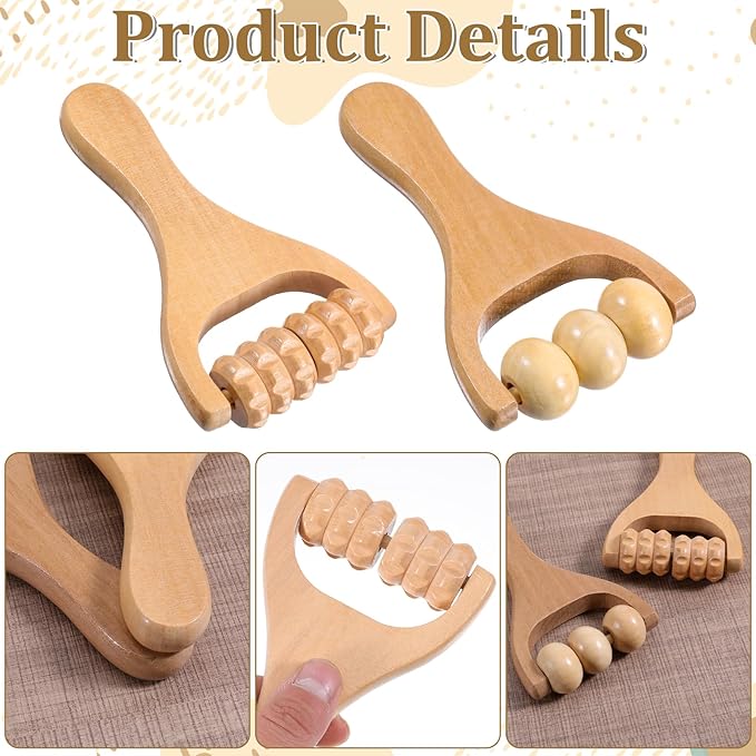Tweruna 2 PCS Wooden Massage Roller, Wood Bead Massage Tools, Manual Wooden Muscle Foot Roller Massage for Leg Thigh Arm Body Muscle Tissue Pain Relief