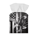 Pzuqiu American Flag Eagle Portable Tissue Box Holder, Lightweight PU Leather Square Tissue Cover with Metal Button, Easy Refill Waterproof Napkin Dispenser for Travel, Car, Office, and Bedroom