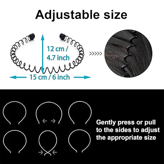 KELUBATU Metal Headband for Men, Adjustable Wavy Hair Band, Spring 3 Pcs