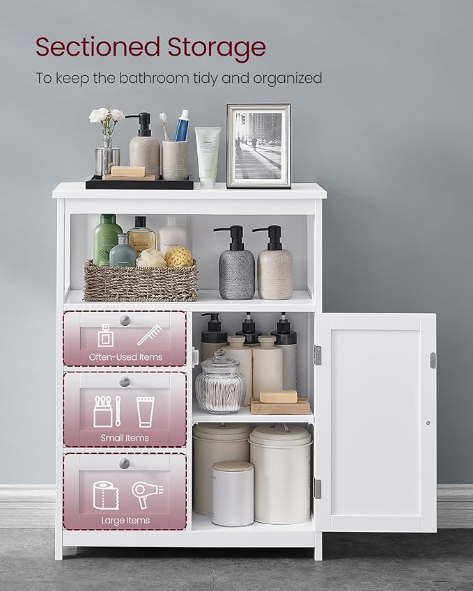 VASAGLE Floor Storage Cabinet, Freestanding Storage Unit with 3 Drawers, Adjustable Shelf, 11.8 x 23.6 x 31.5 Inches, for Living Room, Bathroom, Entryway, White UBBC542P31V2