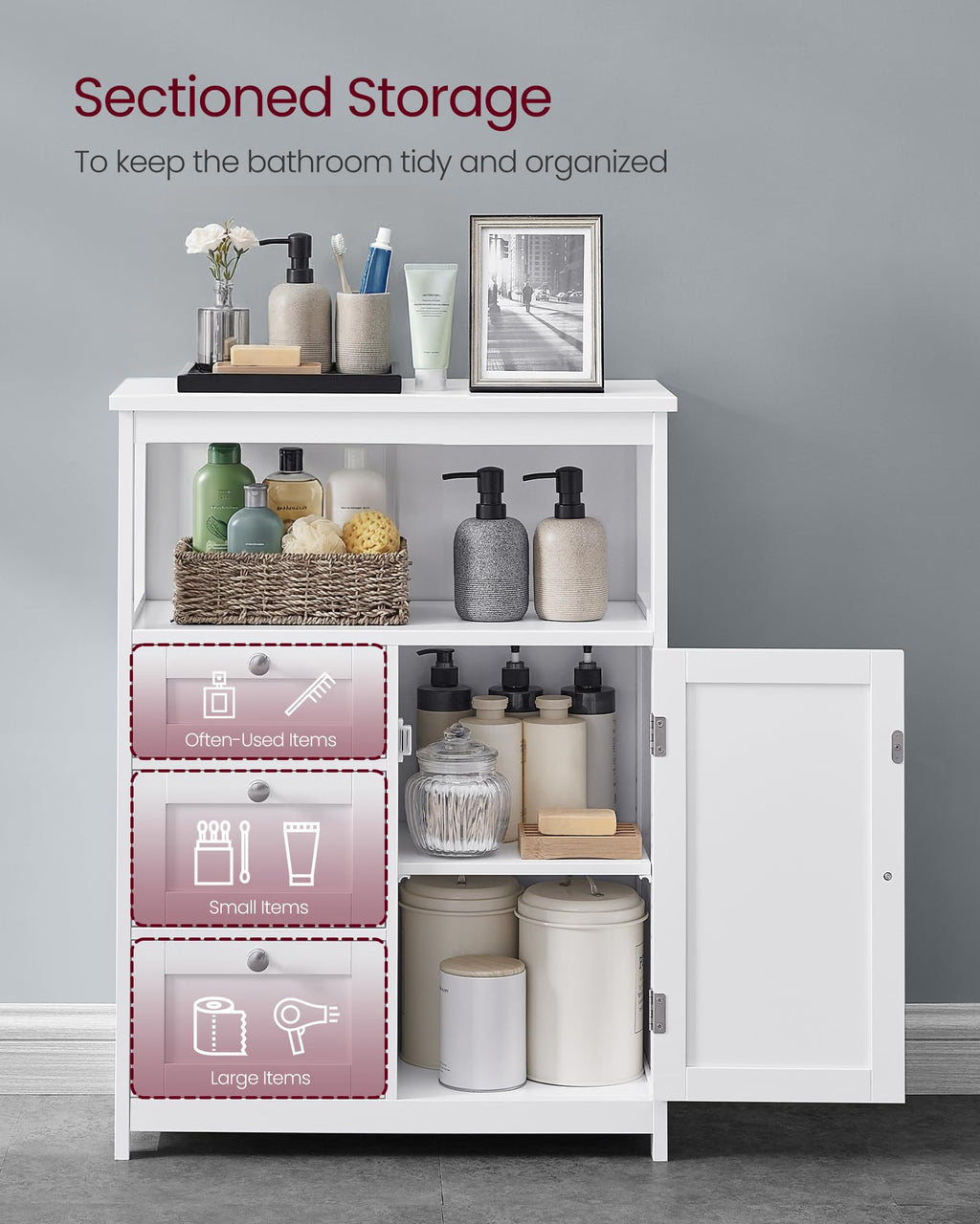 VASAGLE Floor Storage Cabinet, Freestanding Storage Unit with 3 Drawers, Adjustable Shelf, 11.8 x 23.6 x 31.5 Inches, for Living Room, Bathroom, Entryway, White UBBC542P31V2