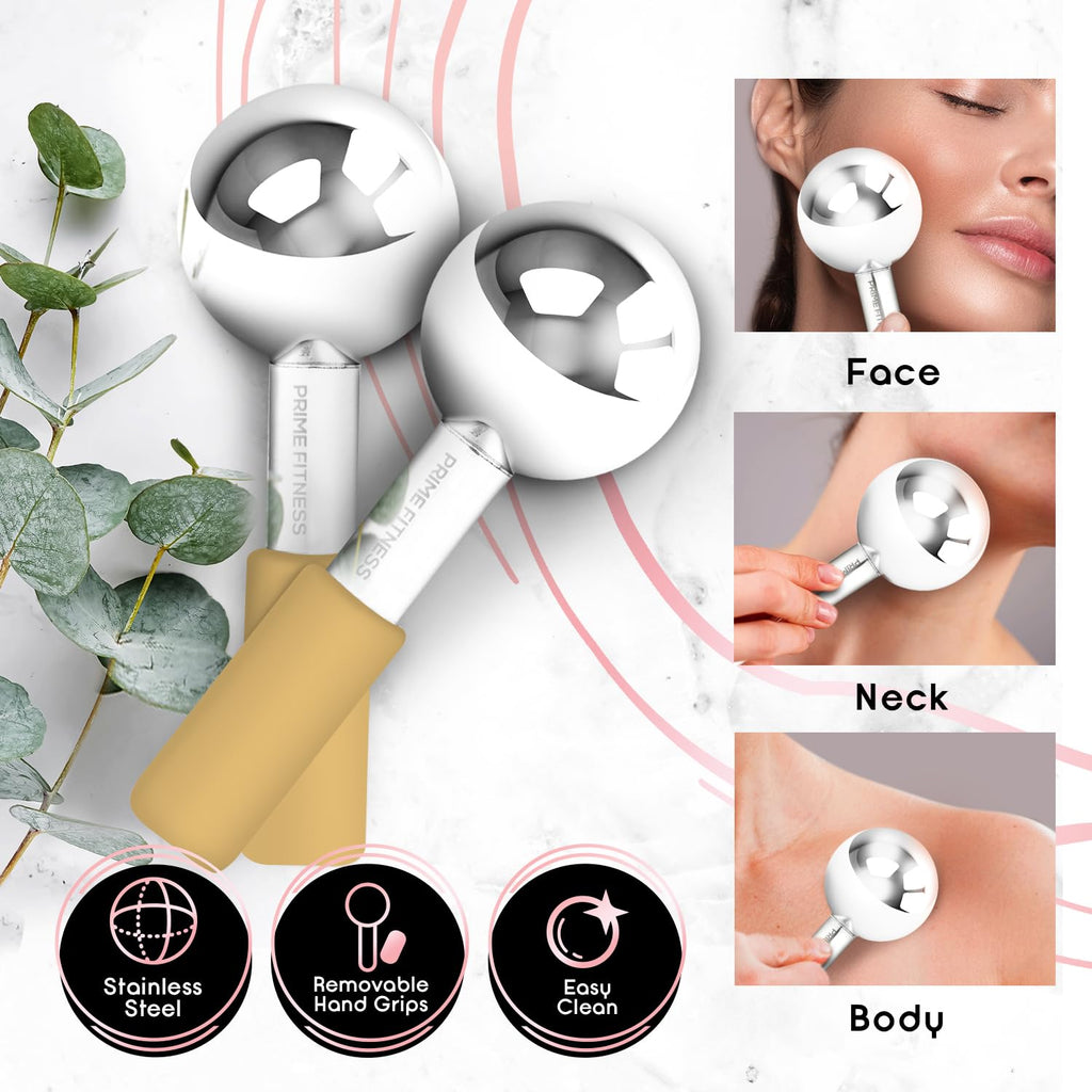 Ice Globes for Facials | Unbreakable Steel Cooling Roller | Cryo Sticks for Face | Massager for Face Neck & Eyes | Skin Care for Dark Circles, Puffiness, Wrinkles, Collagen Production (Gold)