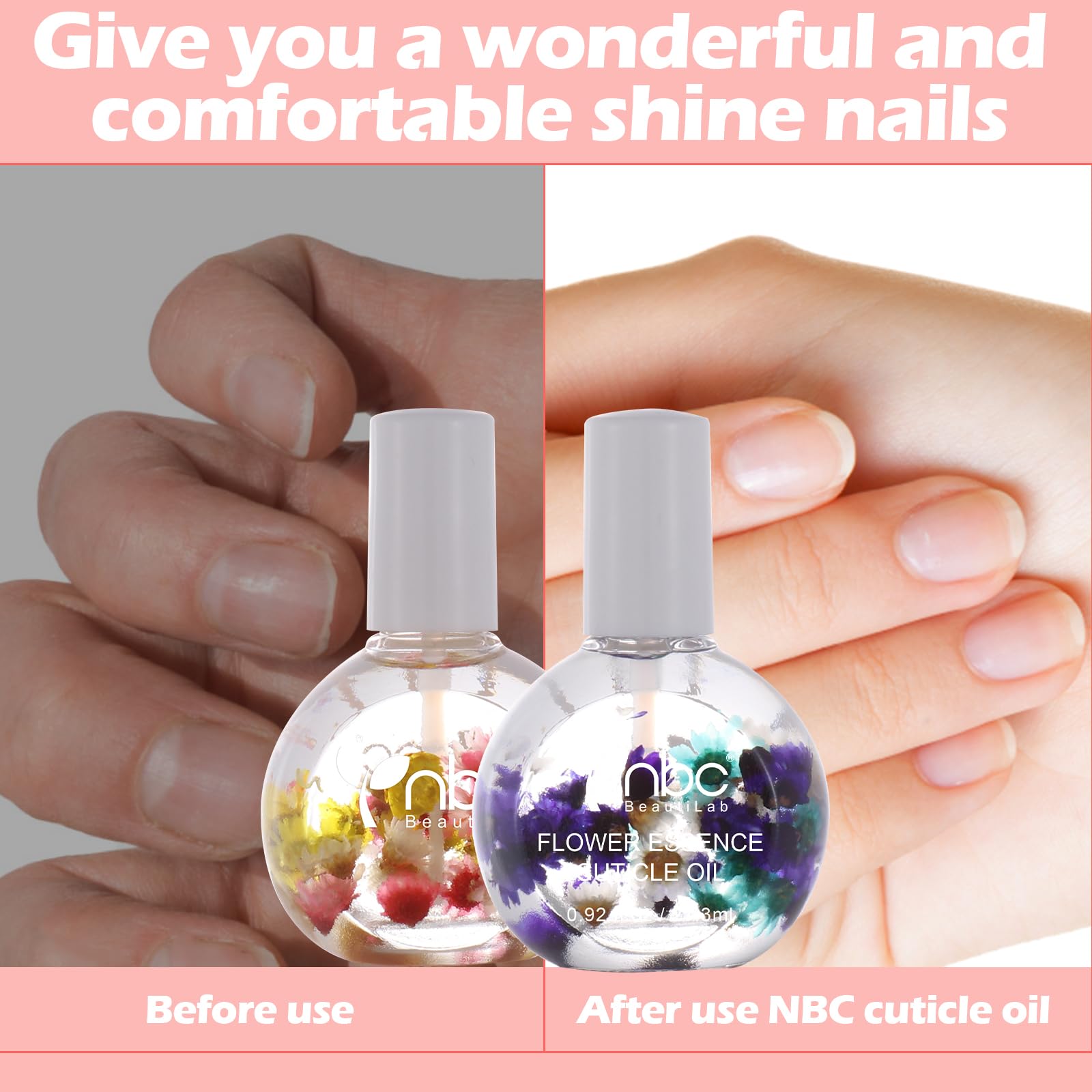 NBC BeautiLab FLOWER Essence Cuticle Oil. Use natural ingredients and vitamin E to moisturize and activate the cracked and hard stratum corneum. 0.92 oz