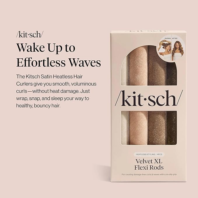 Kitsch Velvet Jumbo Flexi Rods, Heatless Curling Rods - No Heat Curls Overnight, Comfortable Hair Curlers to Sleep In for Frizz-Free and No Heat Damage Styling - 4pcs, Eucalyptus