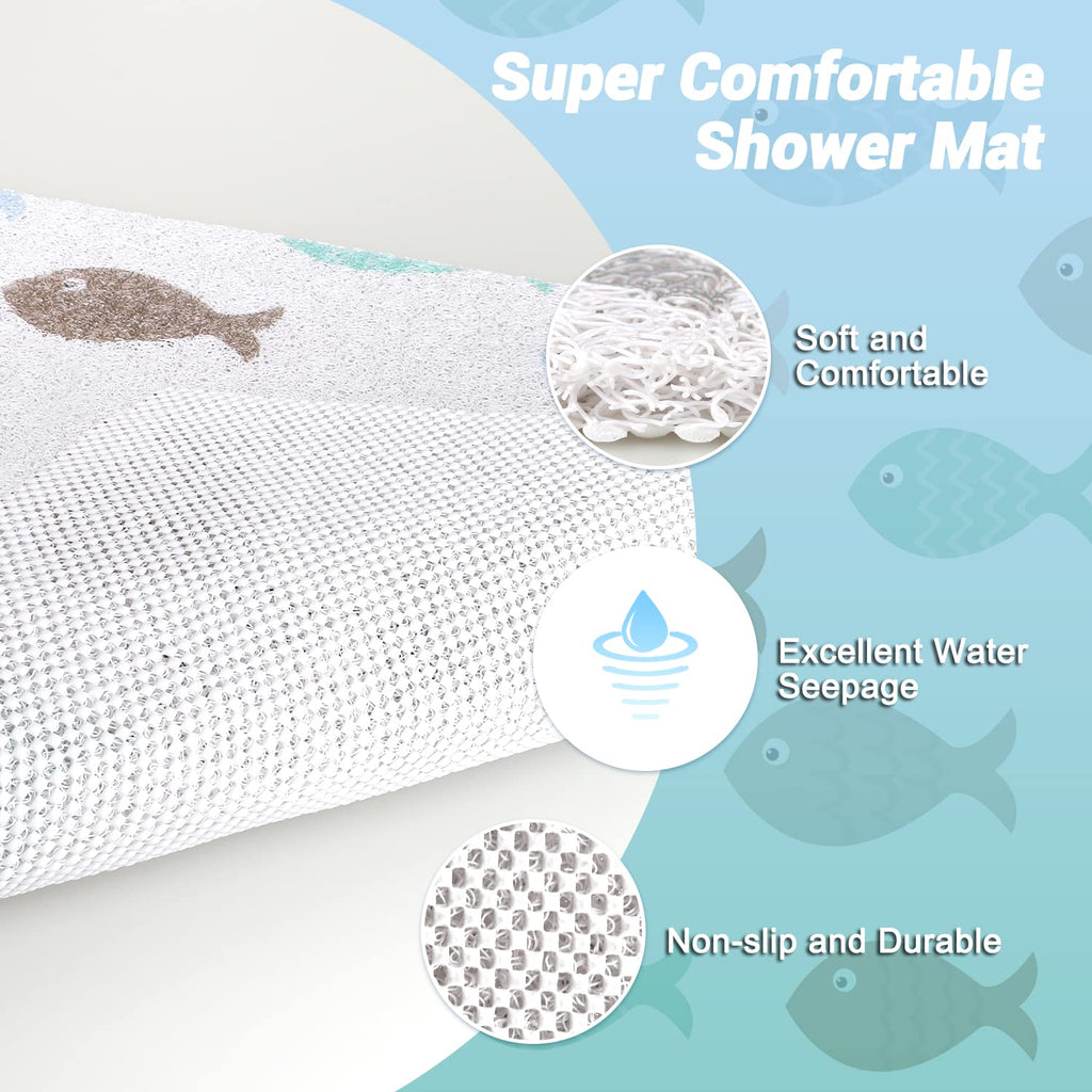 Shower Mat Non-Slip, Soft Comfort Bath Mat with Drainage Holes, PVC Loofah Massage Bathmat for Shower,Tub,Bathroom,Wet Areas, Quick Drying