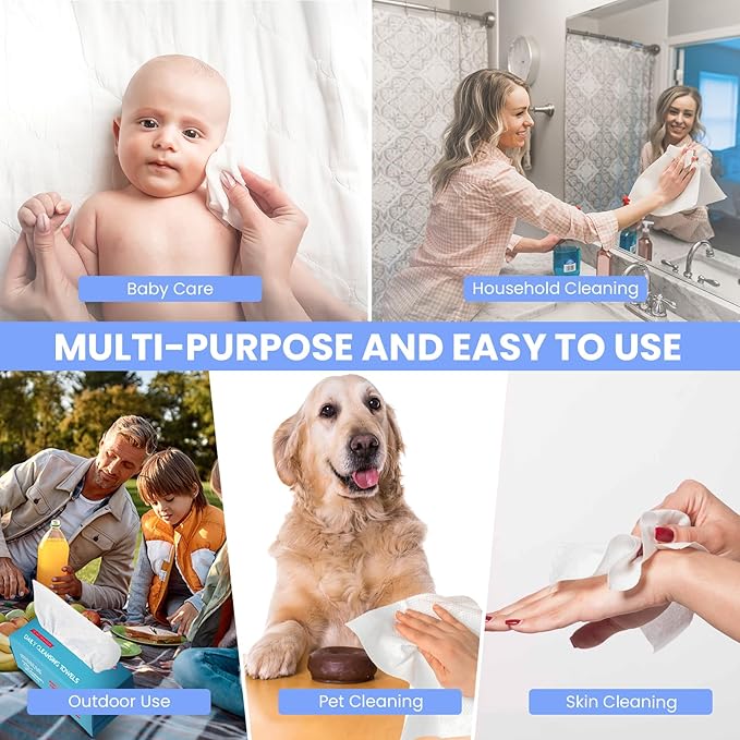 Mirucoo 100 Sheet Daily Cleansing Towels Ultra Soft Dry Wipes for Sensitive Skin Disposable Facial Washcloths 100% Organic Viscose (Pack of 1)
