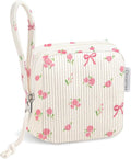 Chicarries Small Makeup Bag | Discreet Period Bag Pad Pouch for Purse| Sanitary Napkin Storage & Tampon Holder for Travel Wallets and Handbags(Flower bow beige)