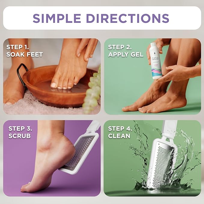 Lee Beauty 8oz Professional Gel Callus Remover for Feet - Original Fast-Acting Formula and Rasp Foot File Kit, Extra Strength for Cracked Heels & Dead Skin (Pack of 1)