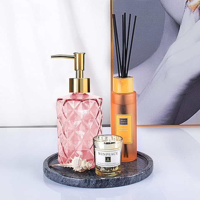 Glass Soap Dispenser with Gold Pump, Bathroom Soap Dispenser, 330ml Hand Foam Lotion Dispenser, Refillable Liquid Soap Bottle for Kitchen, Hand Sanitizer, Lotion (Pink)