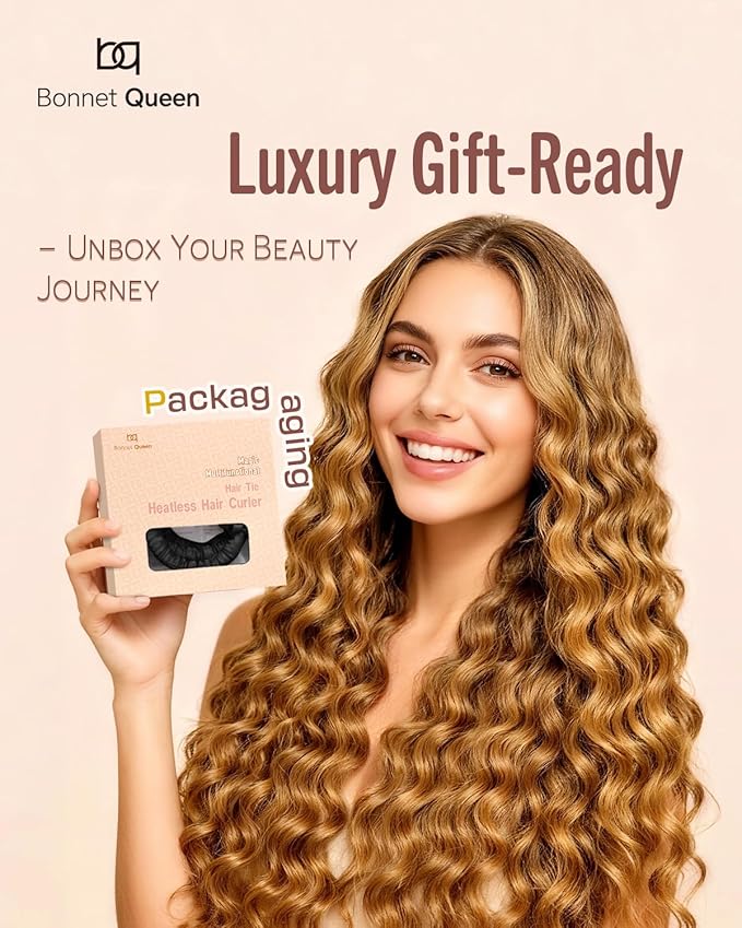 BONNET QUEEN 3 Pack Small Satin Heatless Hair Curler for Medium to Long Thick Hair, Heatless Curls Overnight, Hair Curlers to Sleep In, Damage-Free Small Curls with Built-in Scrunchie, Black