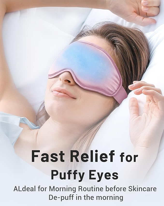 Cooling Eye Mask for Puffy Eyes, Pink Self Care Gifts for Women, Reusable Gel Ice Pack Cold Compress for Headache & Migraine Relief, Adjustable Weighted Sleep Mask for Tired Eyes, Relaxation & Spa