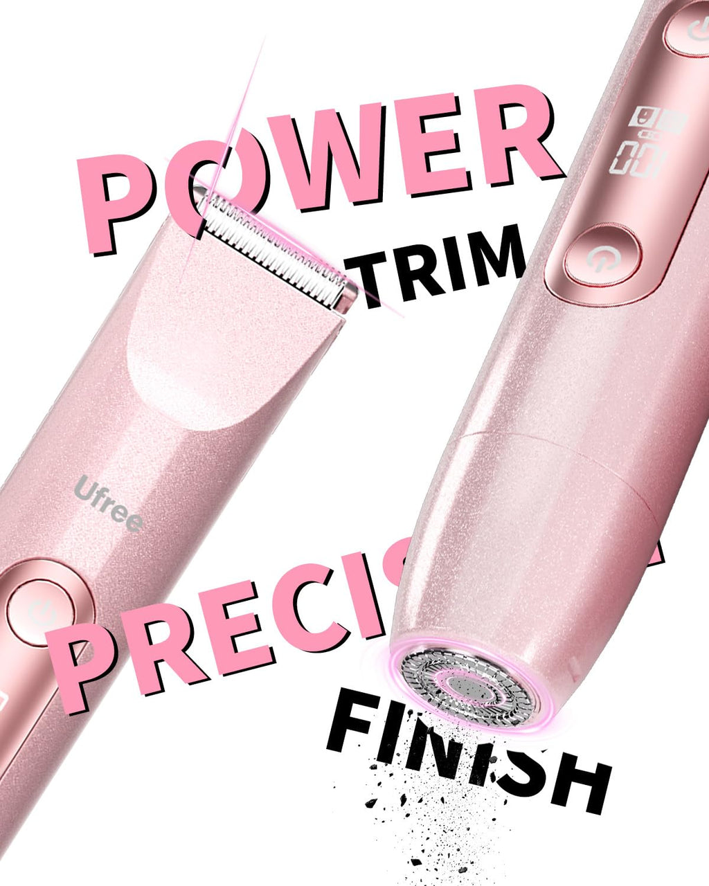 Ufree Bikini Trimmer Electric Razor for Women, Dual Head Rechargeable, Pink