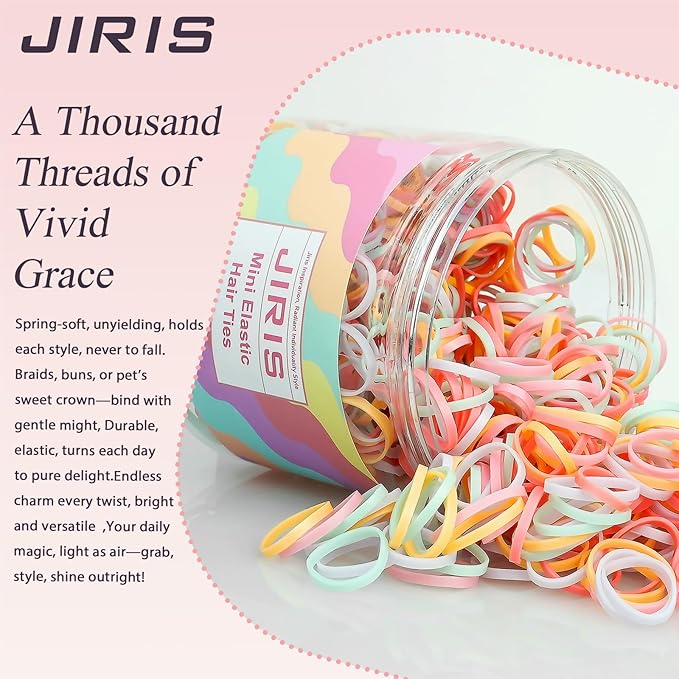 1000pcs Mini Hair Rubber Bands, Soft & Durable Plastic Elastic Hair Ties for Little Girls, Stretch Ponytail Ties for Kids Hairstyles and Braids
