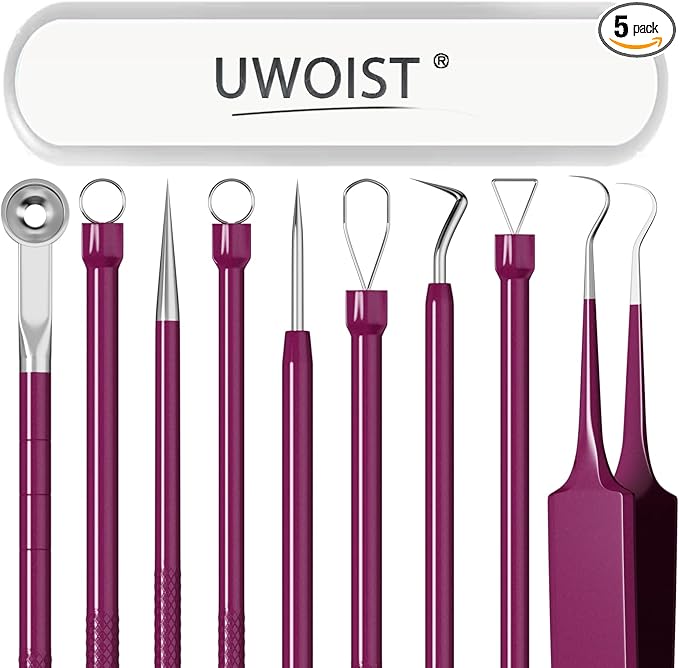 Blackhead Remover Tools, Face Scraper for Deep Cleaning, Pimple Popper Tool kit, Skin Scrubber Face Spatula, Skin Care Tool for Men and Women (Rose red)