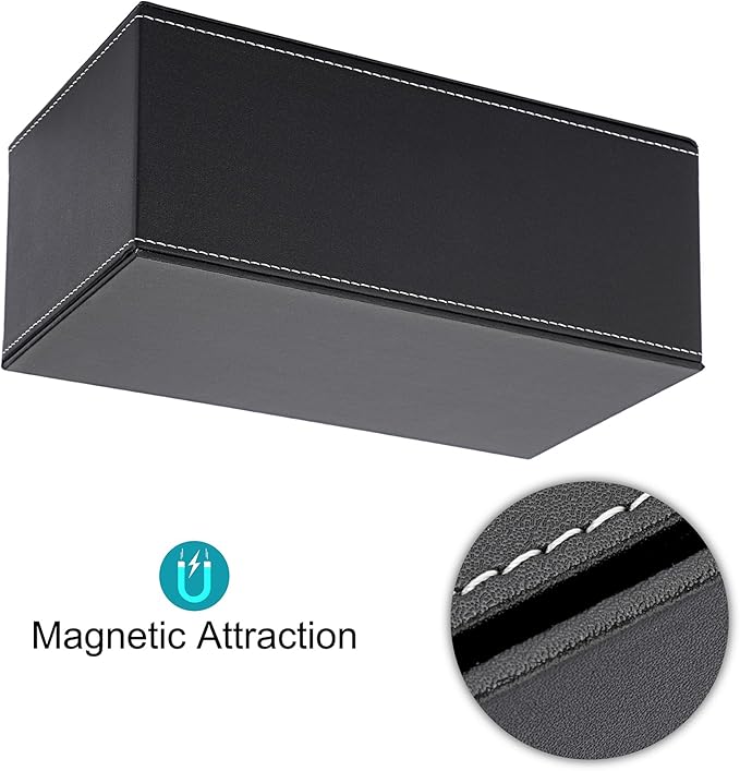 Sumnacon Tissue Box Cover Rectangle Leather Tissue Box Stylish Tissue Box Holder with Magnetic Bottom, Decorative PU Tissue Cover for Bathroom Living Room Bedroom Table Desk Home Office Car, Black
