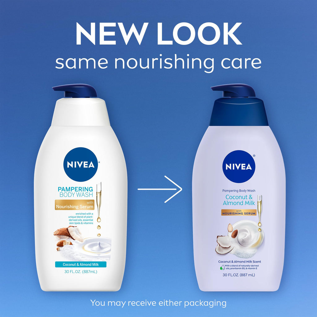 NIVEA Pampering Coconut and Almond Milk Body Wash, 20 FL OZ