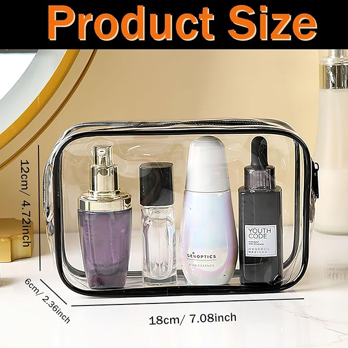 YOQIVEXU 12 Pieces Clear Makeup Bags, TSA Approved Toiletry Bag for Travel, Transparent Cosmetic Pouch with Zipper, Waterproof Vinyl Plastic Organizer Case for Vacation Bathroom (Medium)