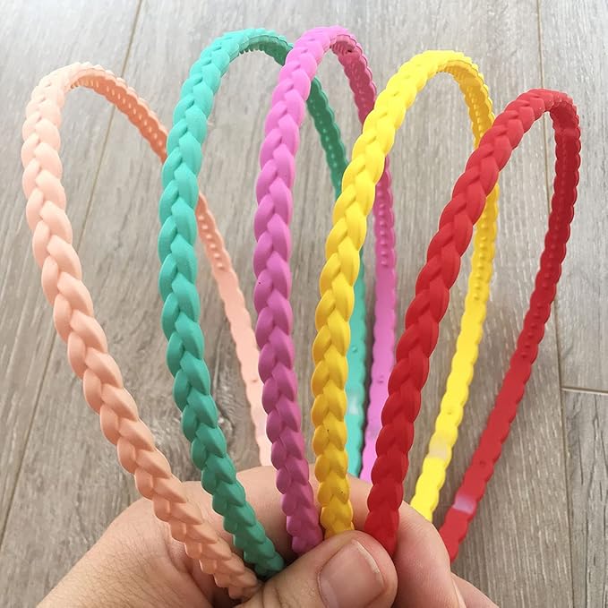 12pcs Colorful Thin Headbands for Women 6mm Light Pigtail Skinny Hairbands for Girls Hard Teeth Headbands For Kids Teens